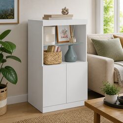 Sideboard with RGB LED Lights White Storage Cabinet Buffet Furniture