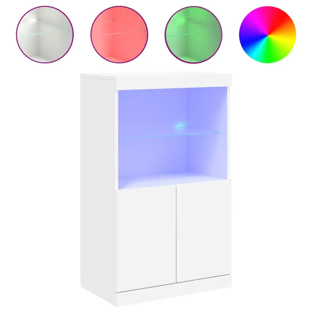 Sideboard with RGB LED Lights White Storage Cabinet Buffet Furniture