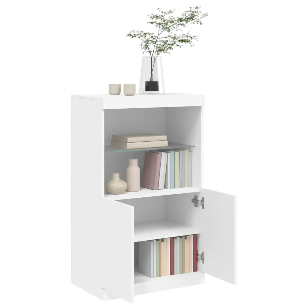 Sideboard with RGB LED Lights White Storage Cabinet Buffet Furniture