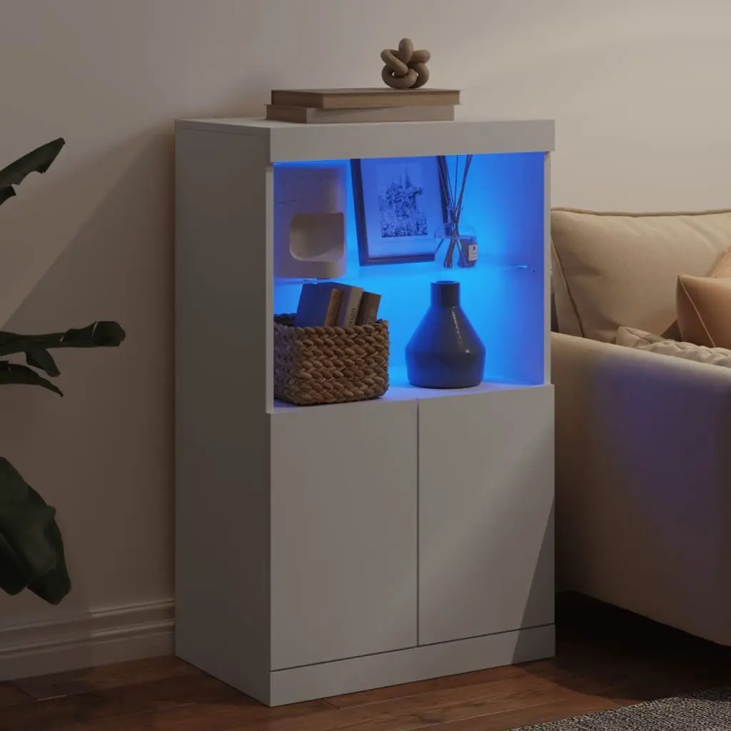 Sideboard with RGB LED Lights White Storage Cabinet Buffet Furniture