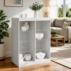 White Sideboard with RGB LED Lights Storage Cabinet Buffet 81x37x100cm