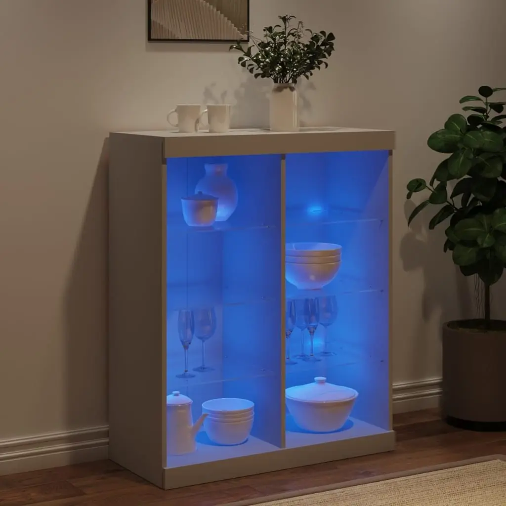 White Sideboard with RGB LED Lights Storage Cabinet Buffet 81x37x100cm