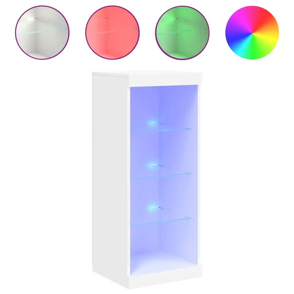 White Sideboard Storage Cabinet Modern with RGB LED Lights 41 x 37 x 100 cm
