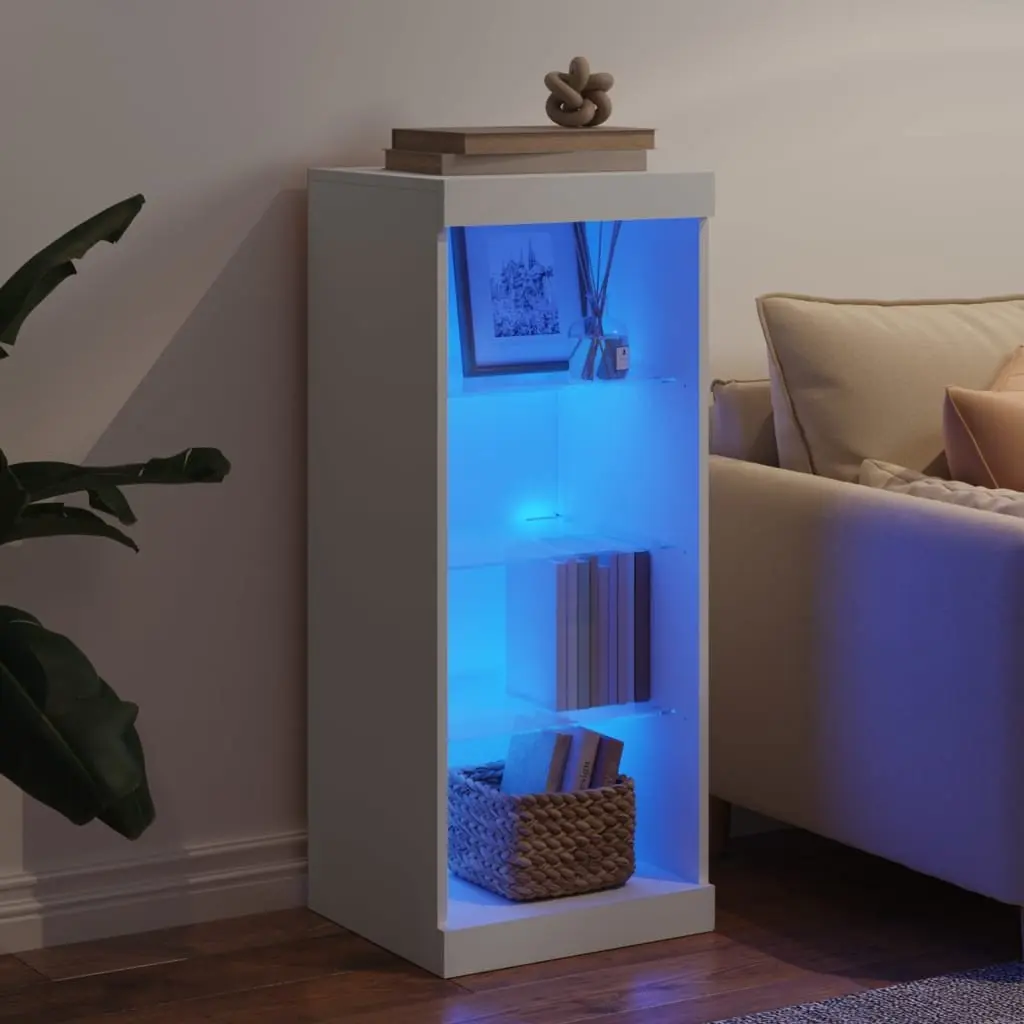 White Sideboard Storage Cabinet Modern with RGB LED Lights 41 x 37 x 100 cm