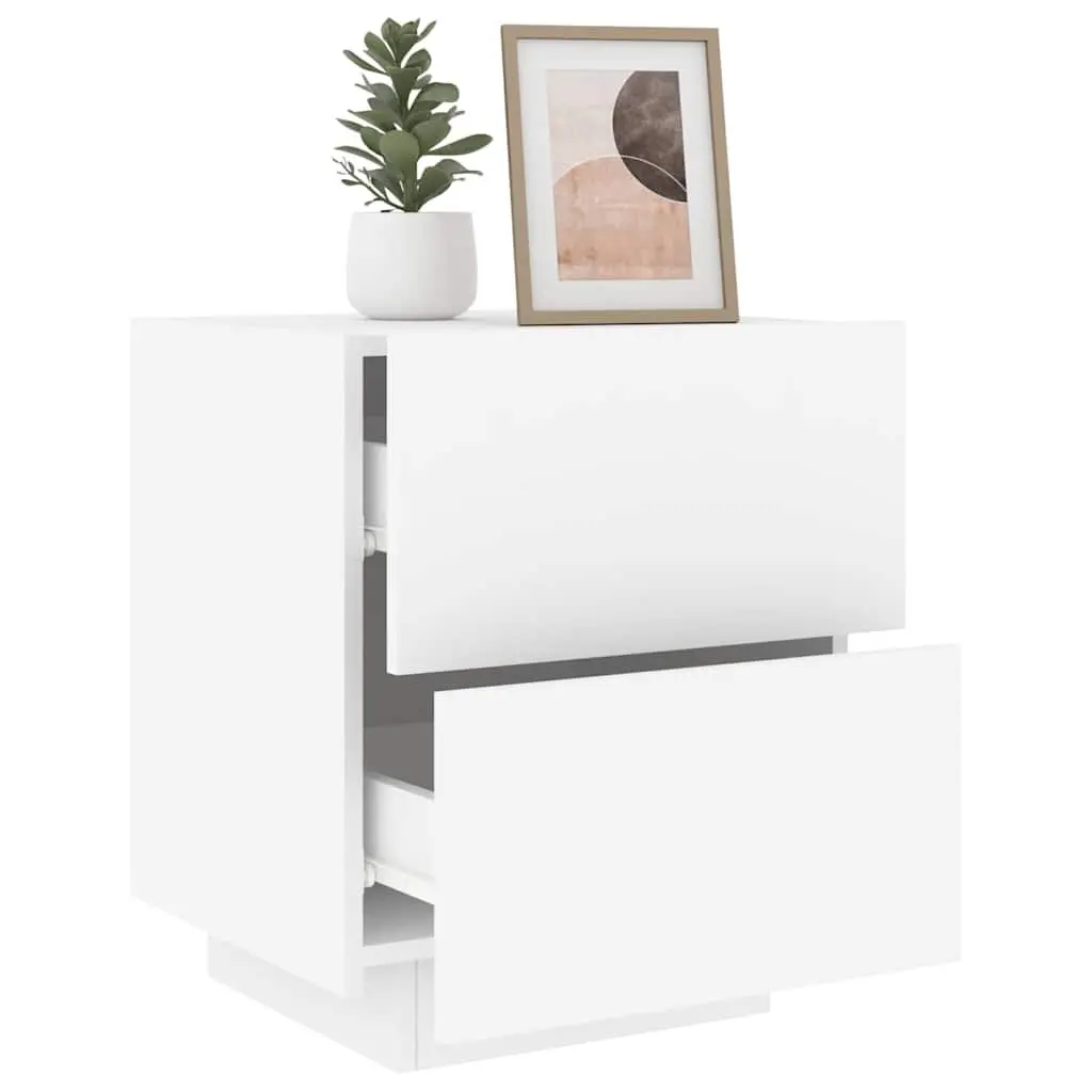 Bedside Cabinet with RGB LED Lights White Engineered Wood 2 Drawer Nightstand