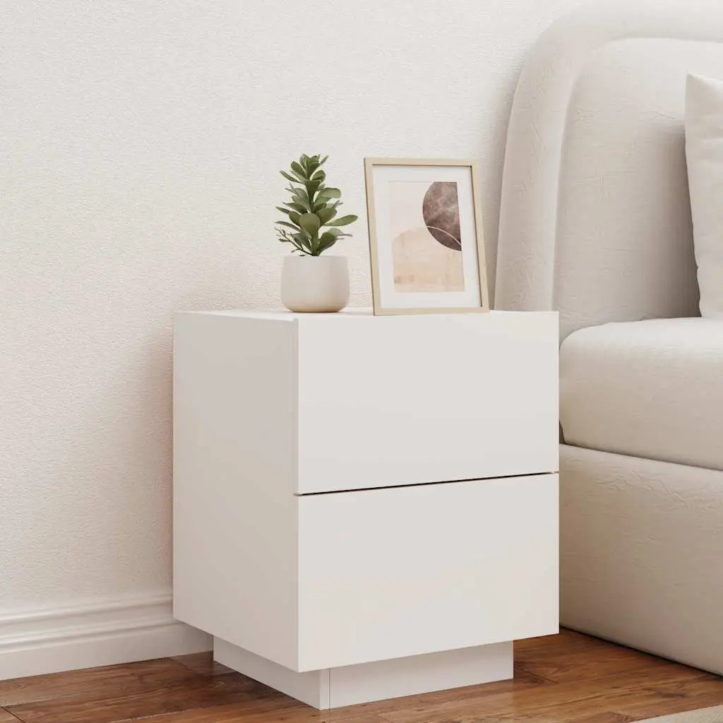 Bedside Cabinet with RGB LED Lights White Engineered Wood 2 Drawer Nightstand
