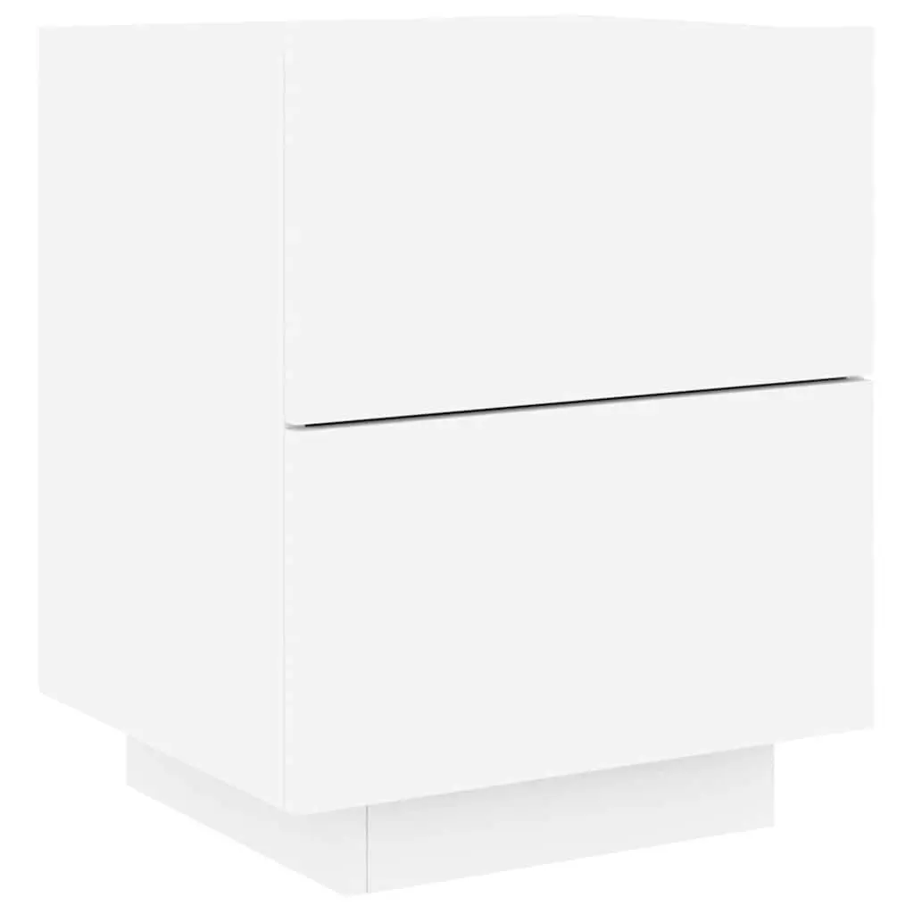 Bedside Cabinet with RGB LED Lights White Engineered Wood 2 Drawer Nightstand