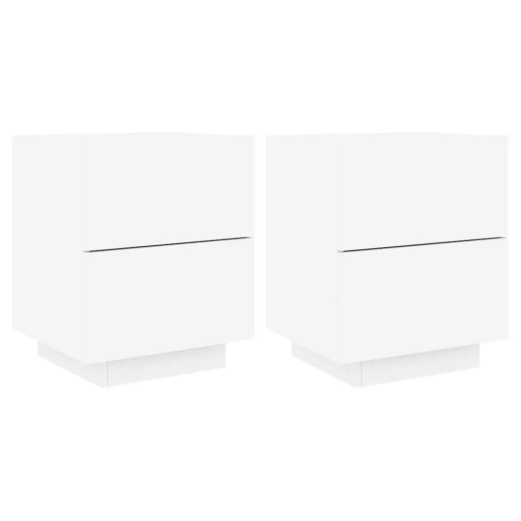 Bedside Cabinet with RGB LED Lights White Storage Nightstand 2 Piece Set