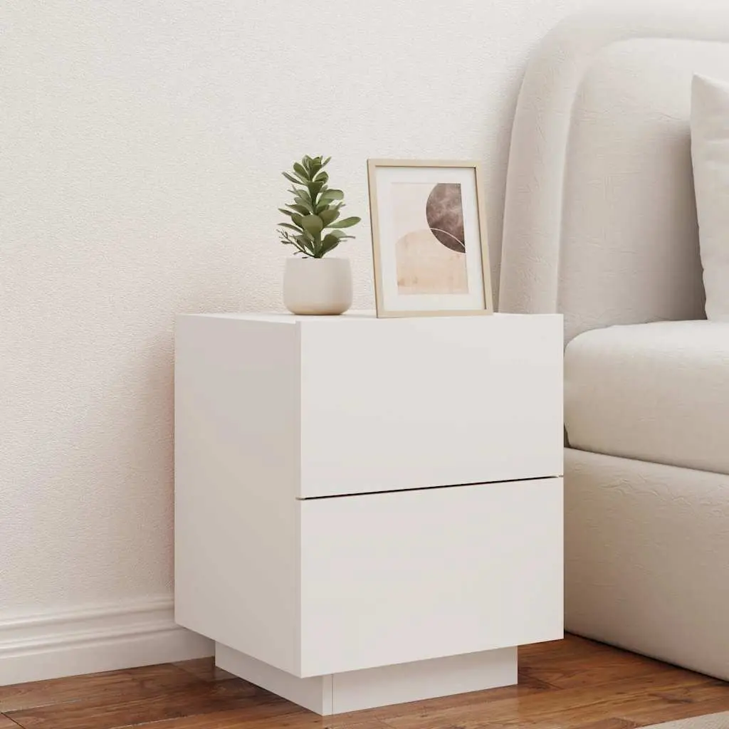 Bedside Cabinet with RGB LED Lights White Storage Nightstand 2 Piece Set