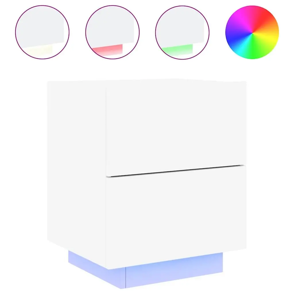 Bedside Cabinet with RGB LED Lights White Storage Nightstand 2 Piece Set