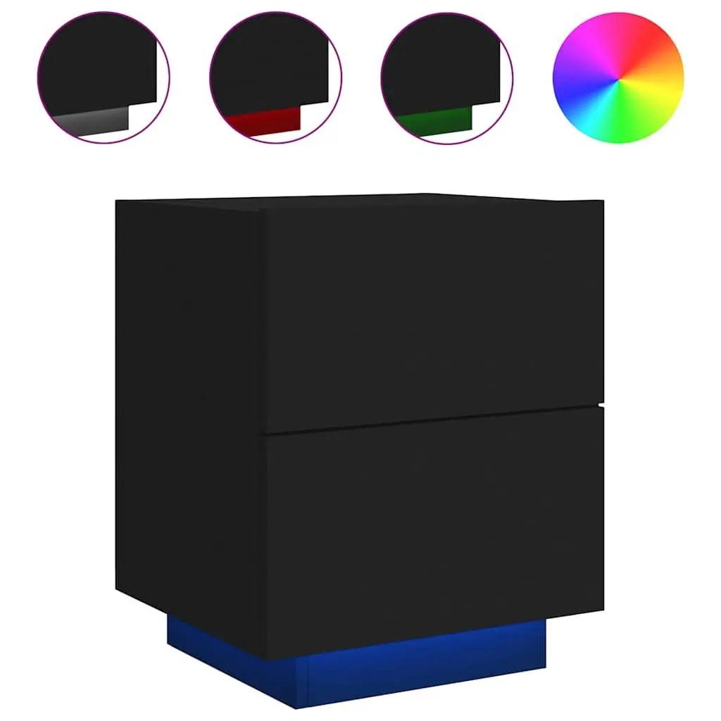 Bedside Cabinet with RGB LED Lights Black Storage Nightstand with Drawers