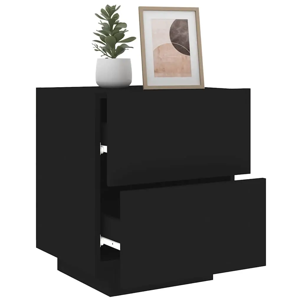 Bedside Cabinet with RGB LED Lights Black Storage Nightstand with Drawers
