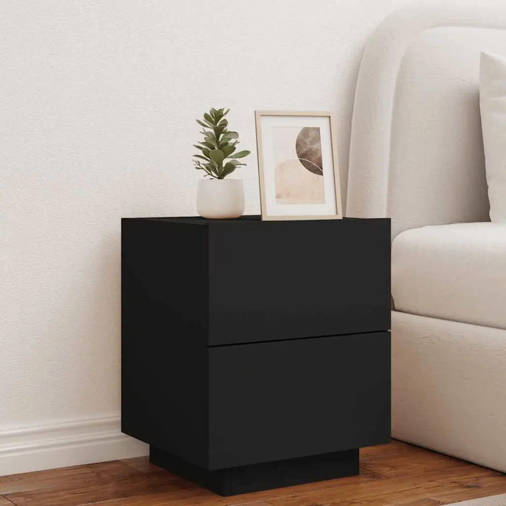 Bedside Cabinet with RGB LED Lights Black Storage Nightstand with Drawers