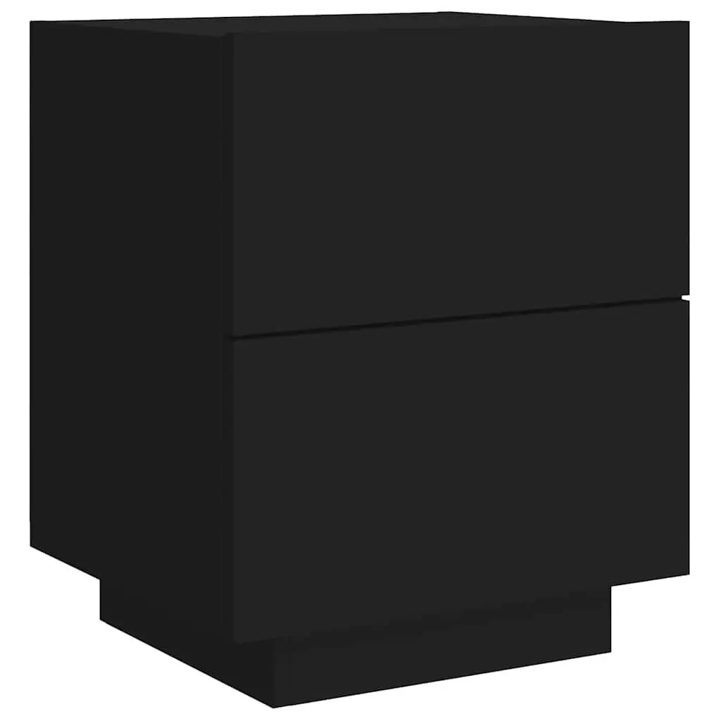 Bedside Cabinet with RGB LED Lights Black Storage Nightstand with Drawers