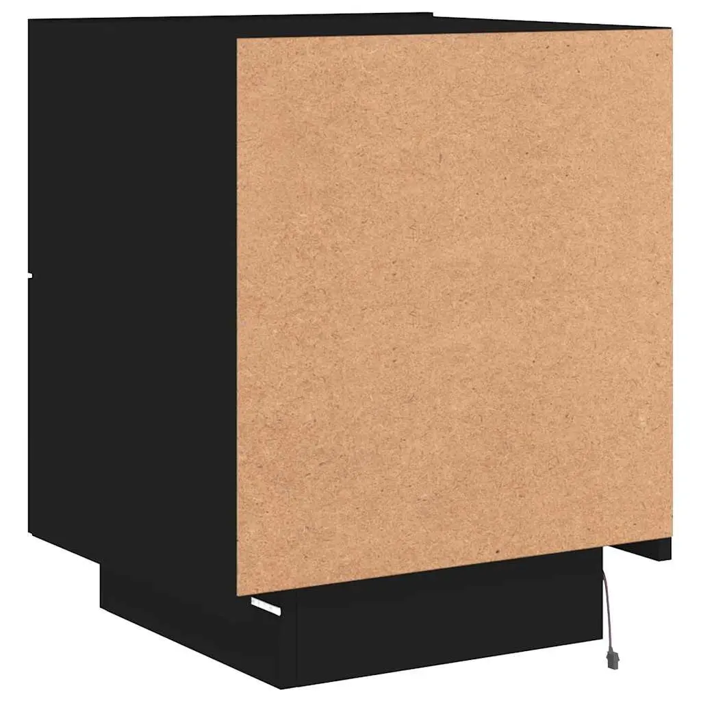 Bedside Cabinet with RGB LED Lights Black Storage Nightstand with Drawers