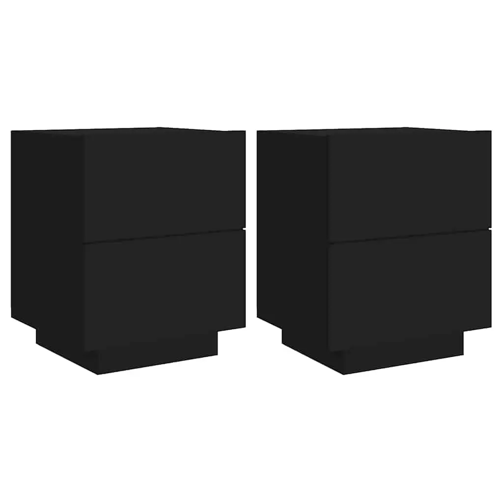 Bedside Cabinet with RGB LED Lights 2 Pieces Black Storage Nightstand Drawers