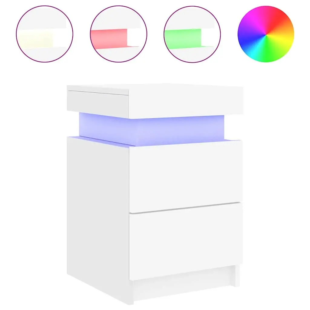 Bedside Cabinet with RGB LED Lights Modern White 35x39x55cm