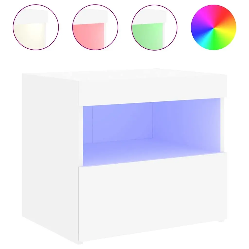 Bedside Cabinet with RGB LED Lights White Modern Bedroom Storage Table