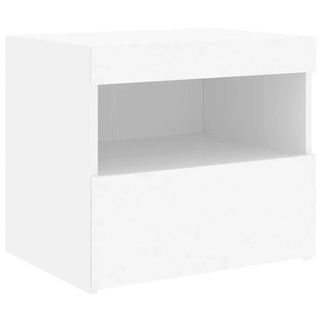 Bedside Cabinet with RGB LED Lights White Modern Bedroom Storage Table