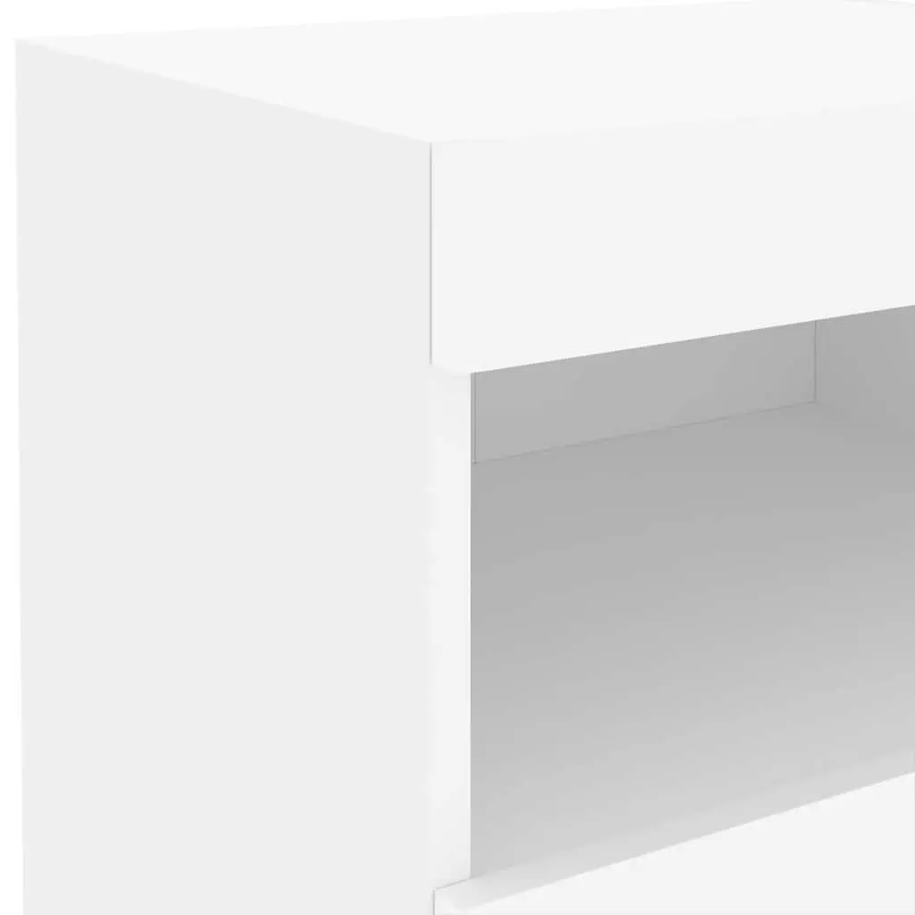 Bedside Table with LED Lights Modern White Storage Cabinet 2 Piece