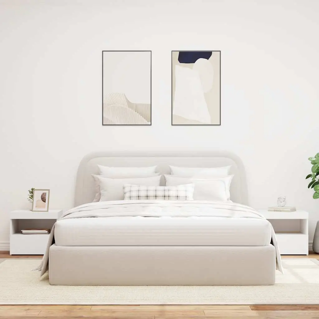Bedside Table with LED Lights Modern White Storage Cabinet 2 Piece