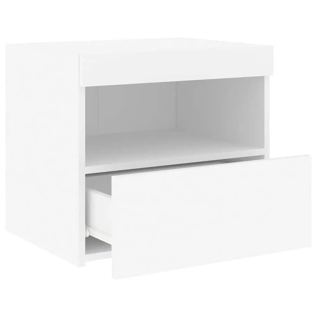 Bedside Table with LED Lights Modern White Storage Cabinet 2 Piece