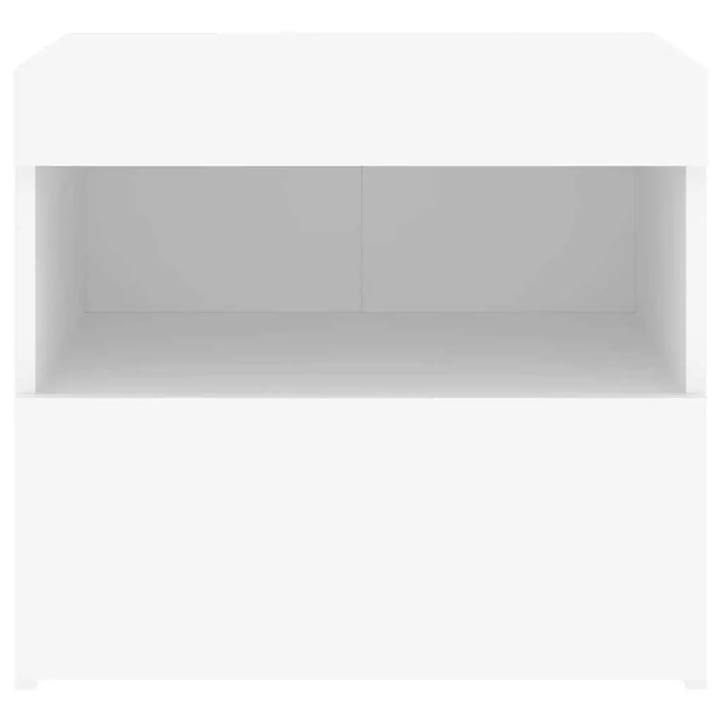 Bedside Table with LED Lights Modern White Storage Cabinet 2 Piece
