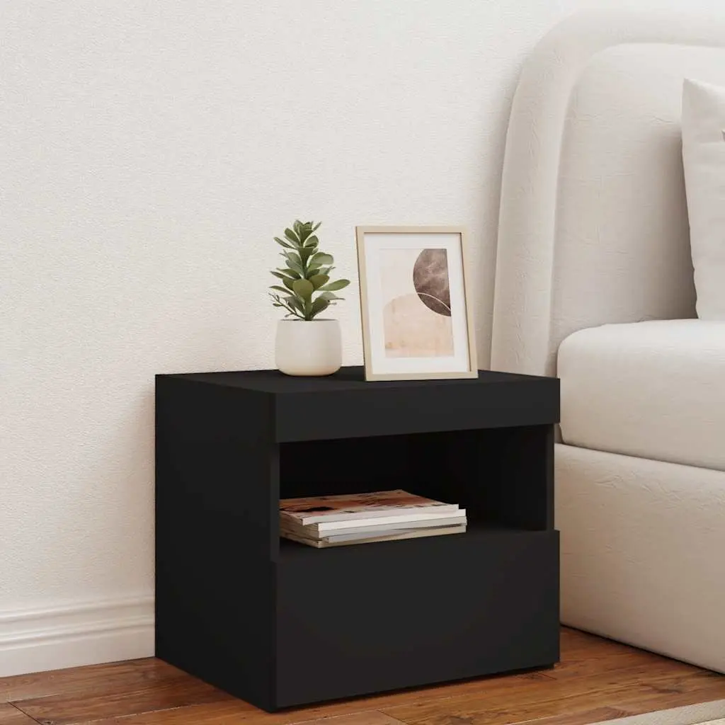 Bedside Cabinet with RGB LED Lights Black Modern Bedroom Side Table