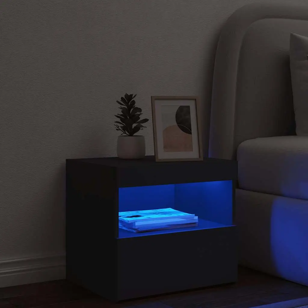 Bedside Cabinet with RGB LED Lights Black Modern Bedroom Side Table