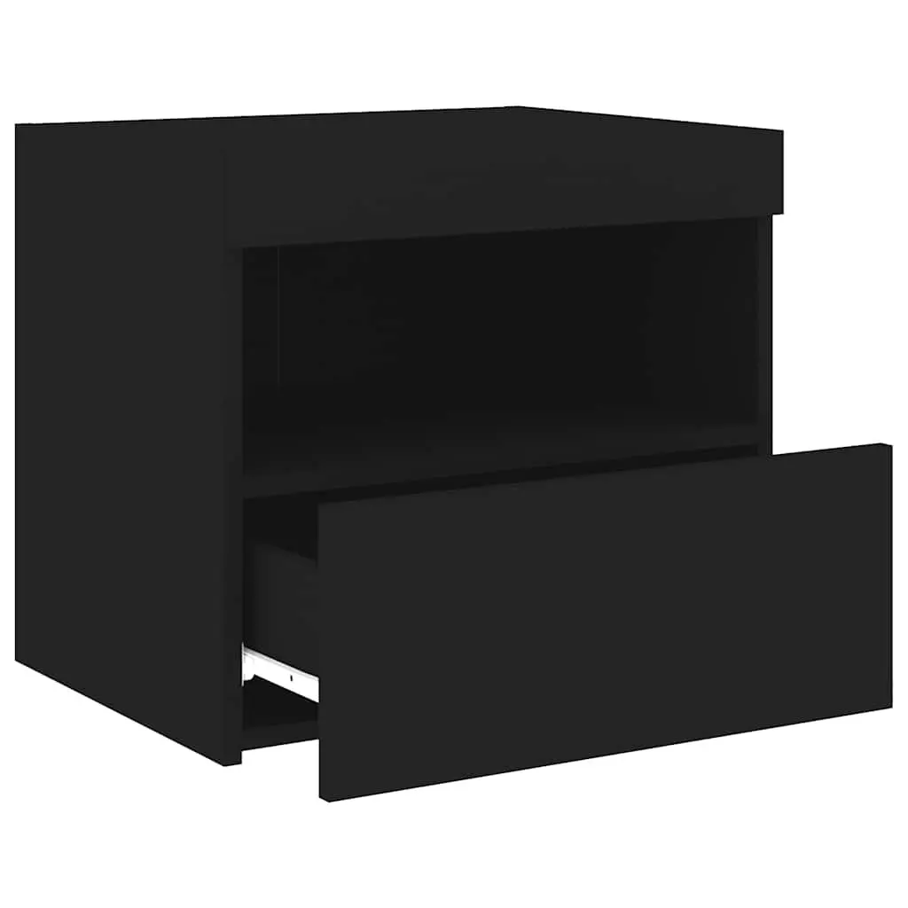 Bedside Cabinet with RGB LED Lights Black Modern Bedroom Side Table