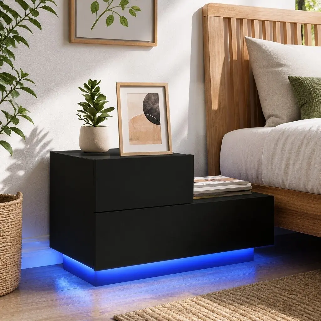 Bedside Cabinet with RGB LED Lights Black 70x36x40.5cm