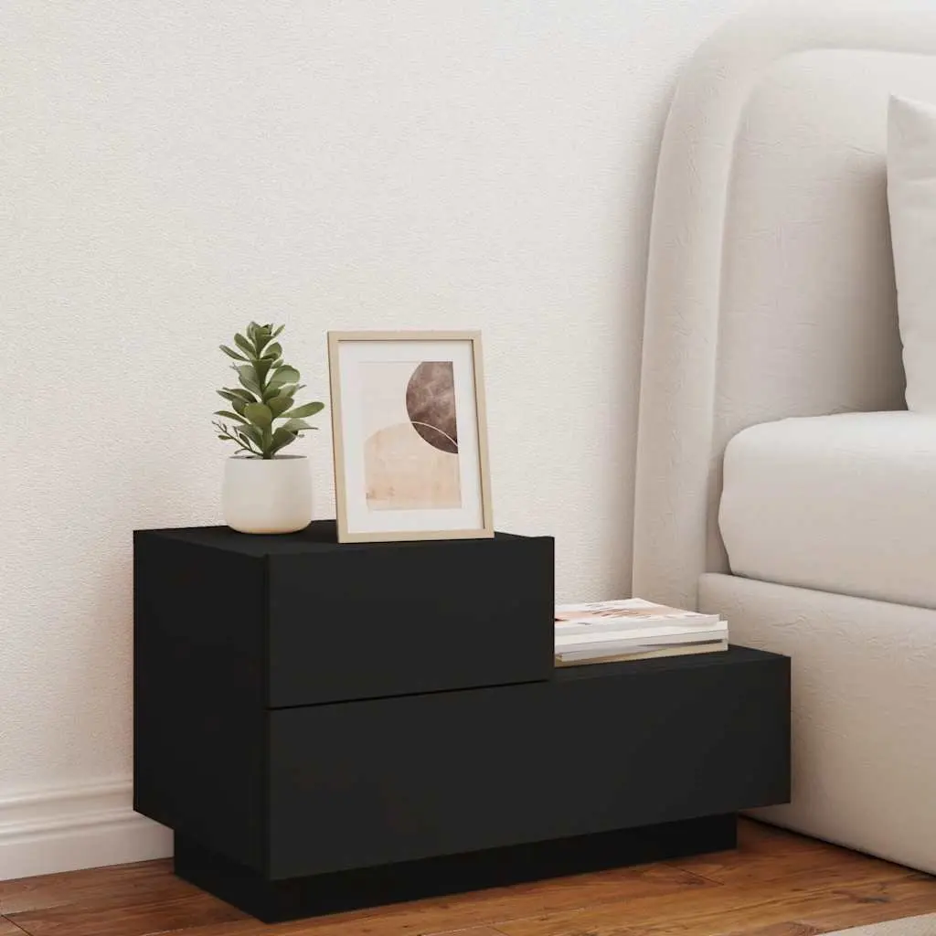 Bedside Cabinet with RGB LED Lights Black 70x36x40.5cm