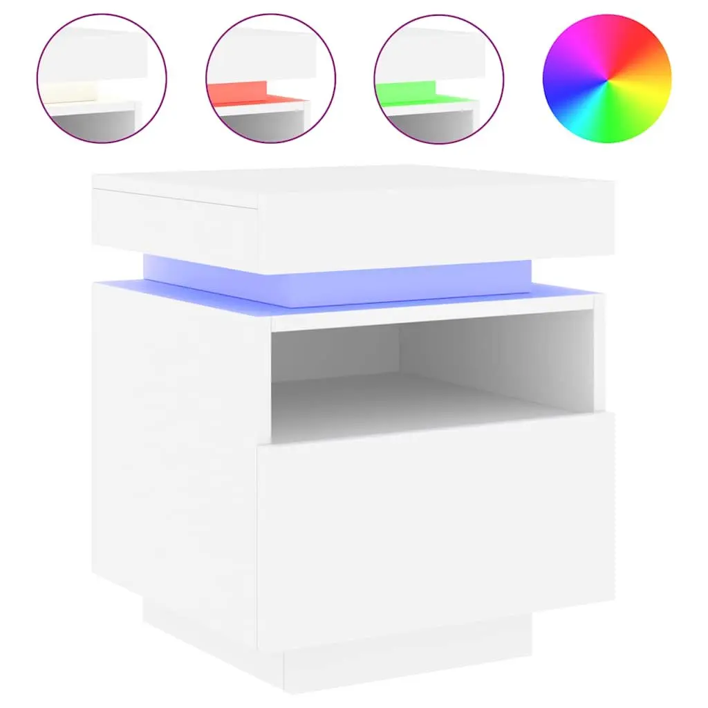Bedside Cabinet with RGB LED Lights White Storage Nightstand 40 x 39 x 48.5 cm