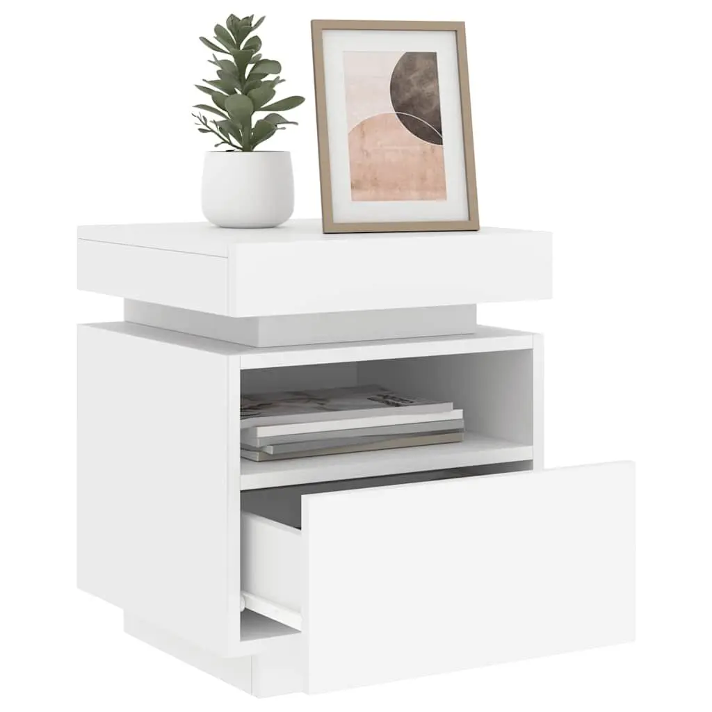 Bedside Cabinet with RGB LED Lights White Storage Nightstand 40 x 39 x 48.5 cm