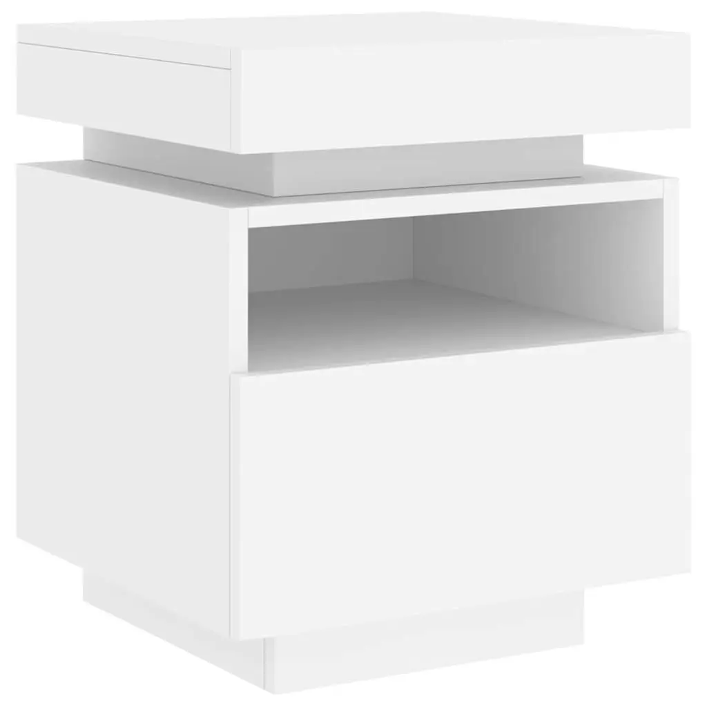 Bedside Cabinet with RGB LED Lights White Storage Nightstand 40 x 39 x 48.5 cm