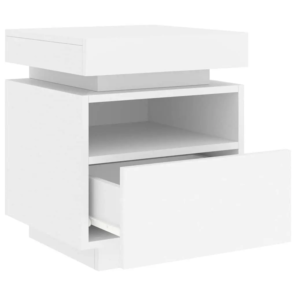 Bedside Cabinet with RGB LED Lights White Storage Nightstand 40 x 39 x 48.5 cm