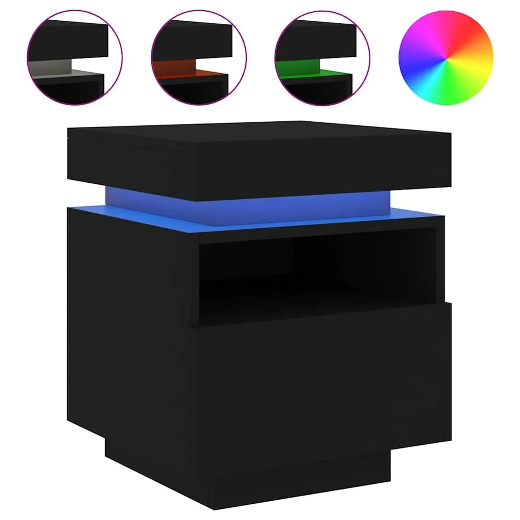 Bedside Cabinets with RGB LED Lights Storage 2 Pieces Black 40x39x48.5cm