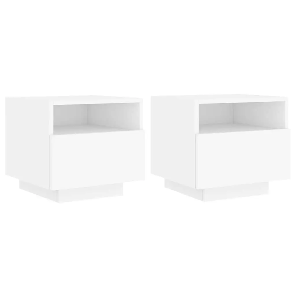 RGB LED Bedside Tables Storage Cabinet White 40x39x37cm Set of 2