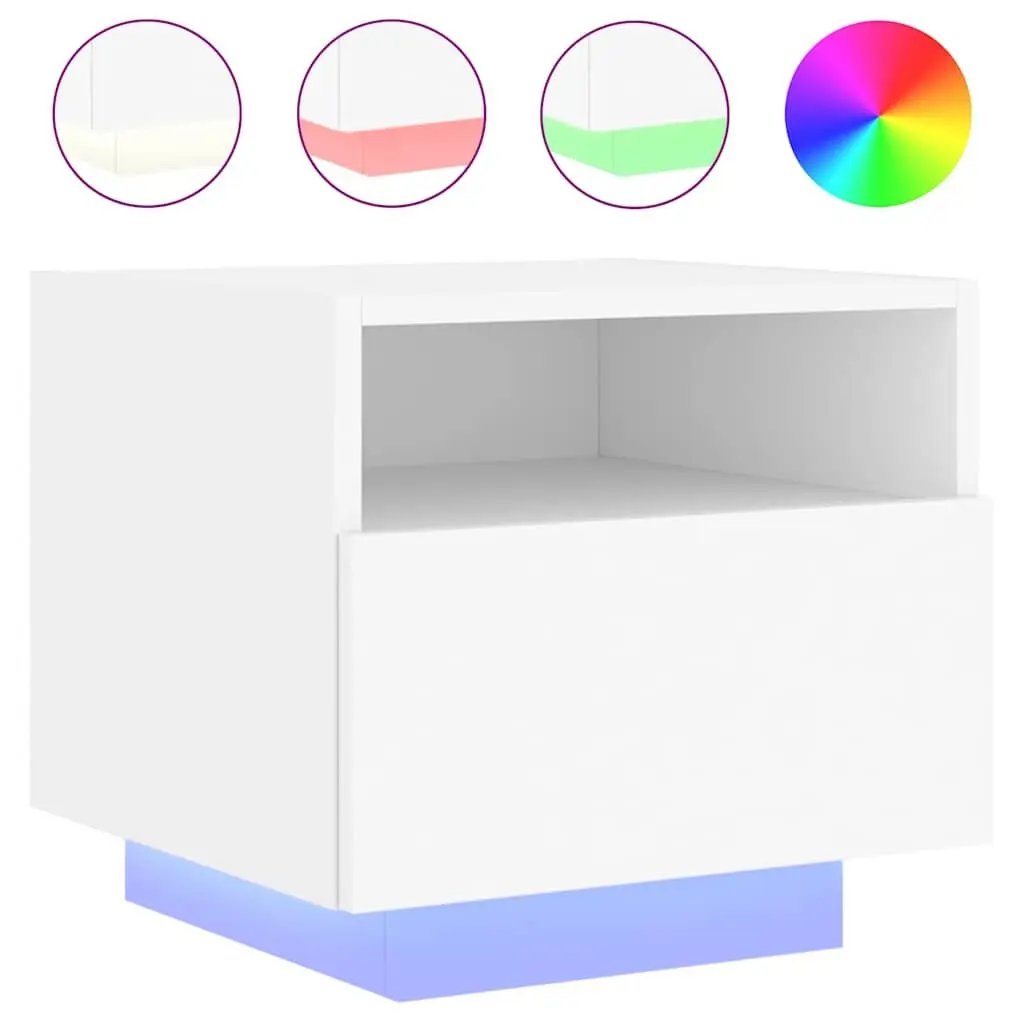 RGB LED Bedside Tables Storage Cabinet White 40x39x37cm Set of 2
