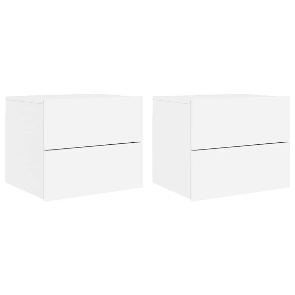 Wall-Mounted Bedside Cabinet Set with RGB LED Lights Storage Floating White 2pc