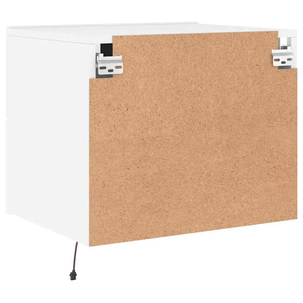 Wall-Mounted Bedside Cabinet Set with RGB LED Lights Storage Floating White 2pc