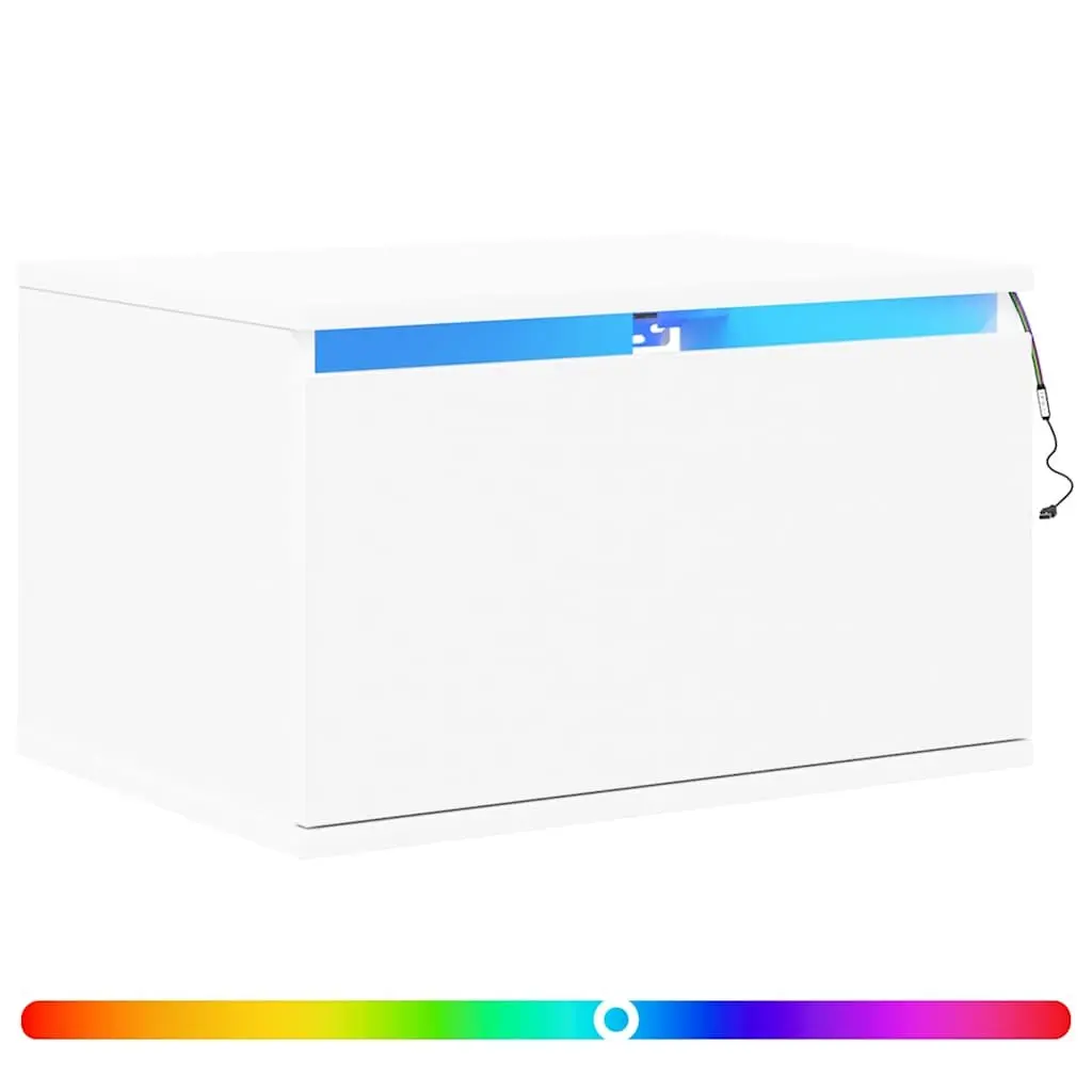 Wall-mounted Bedside Cabinet with RGB LED Lights White Floating Storage Unit 2 Piece