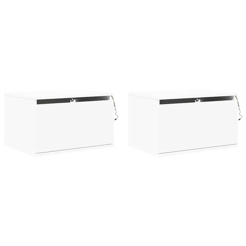 Wall-mounted Bedside Cabinet with RGB LED Lights White Floating Storage Unit 2 Piece
