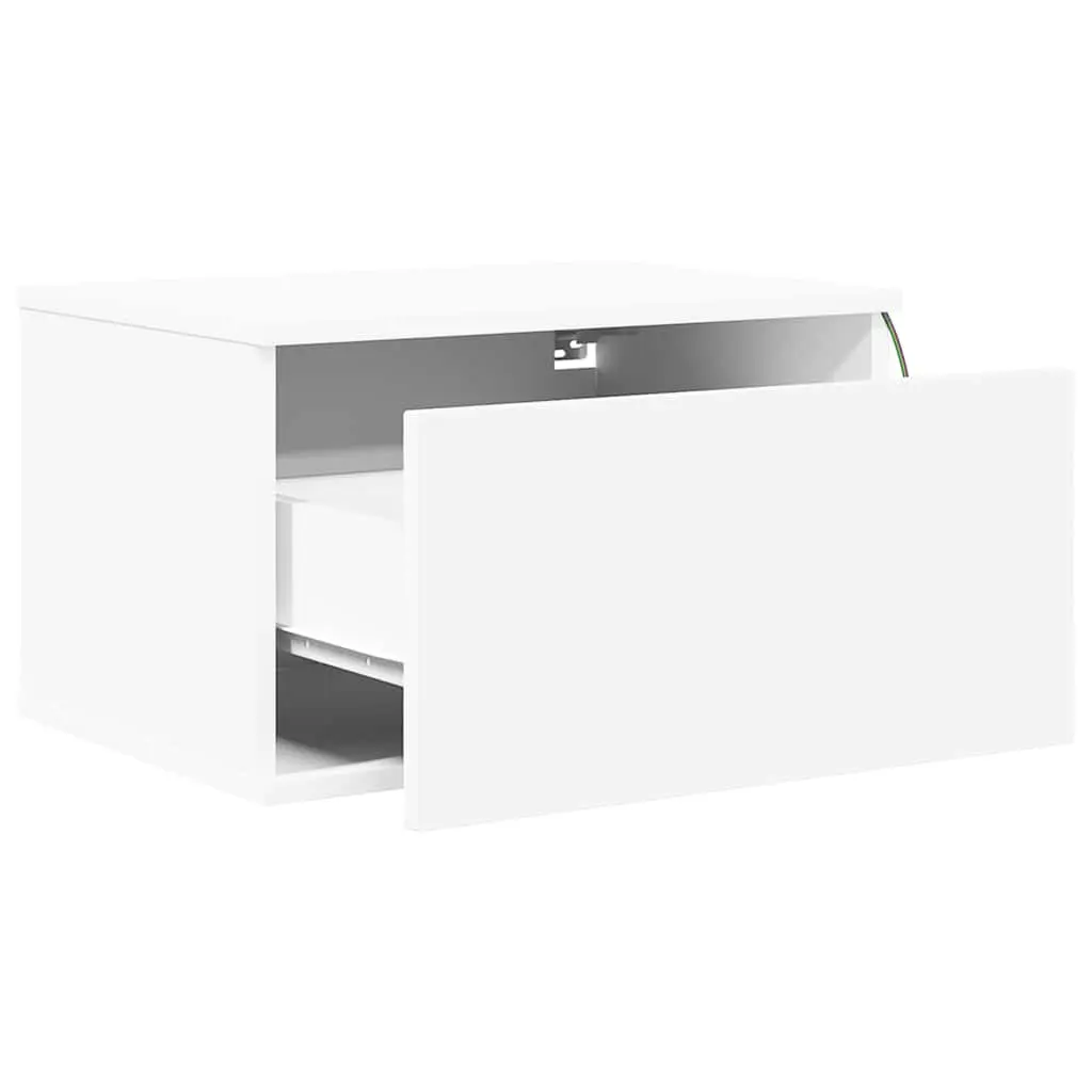 Wall-mounted Bedside Cabinet with RGB LED Lights White Floating Storage Unit 2 Piece
