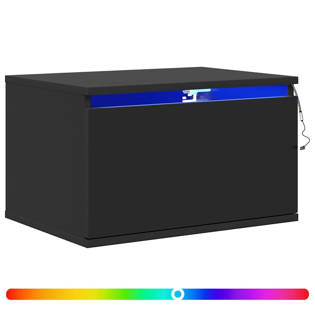 Wall-mounted Bedside Cabinets RGB LED Lights Black Floating Storage 2 pcs