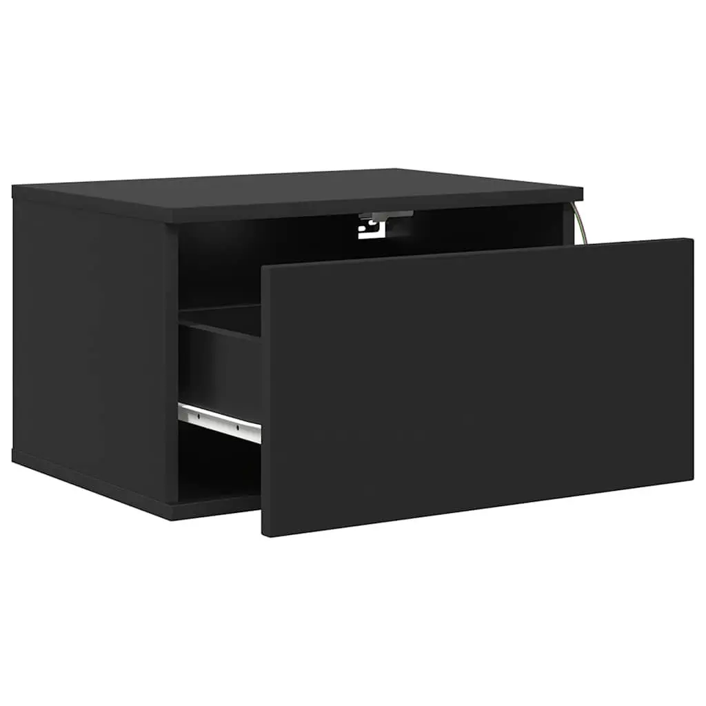 Wall-mounted Bedside Cabinets RGB LED Lights Black Floating Storage 2 pcs