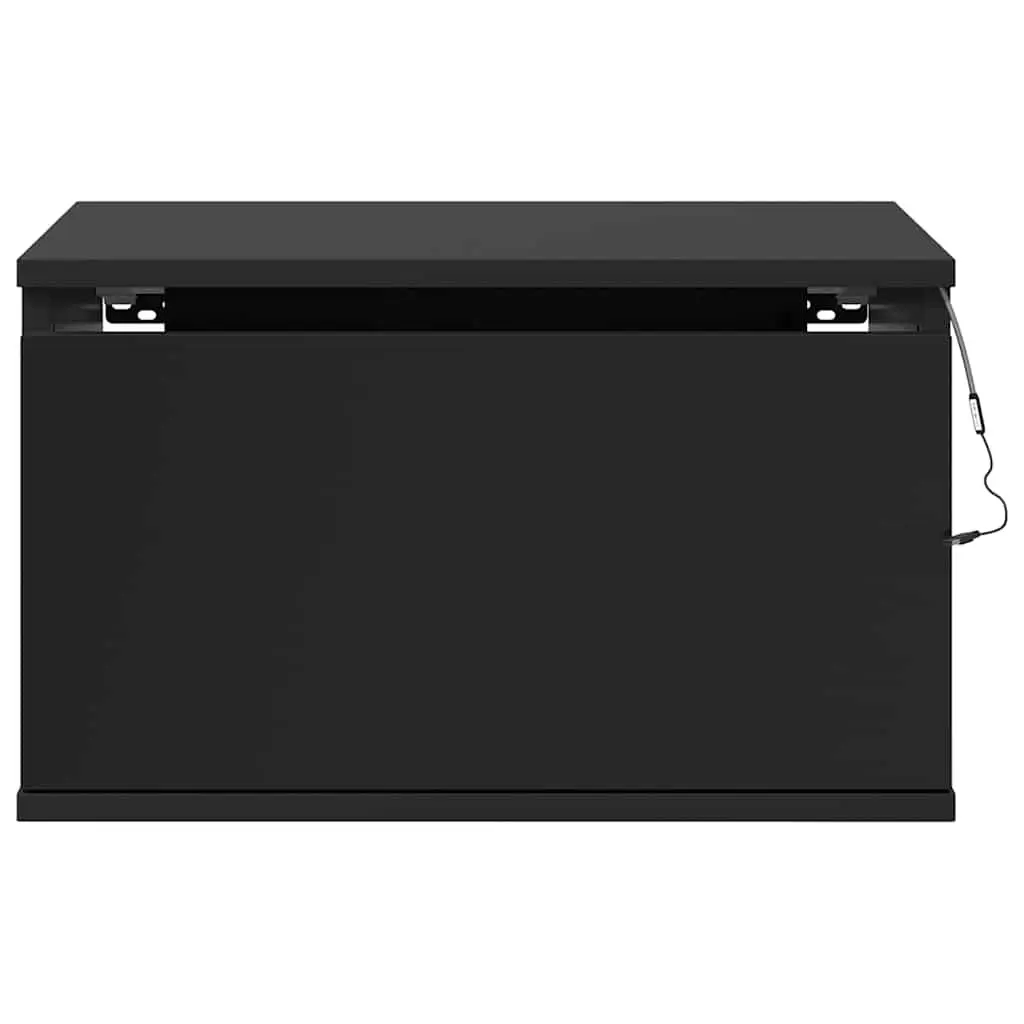 Wall-mounted Bedside Cabinets RGB LED Lights Black Floating Storage 2 pcs