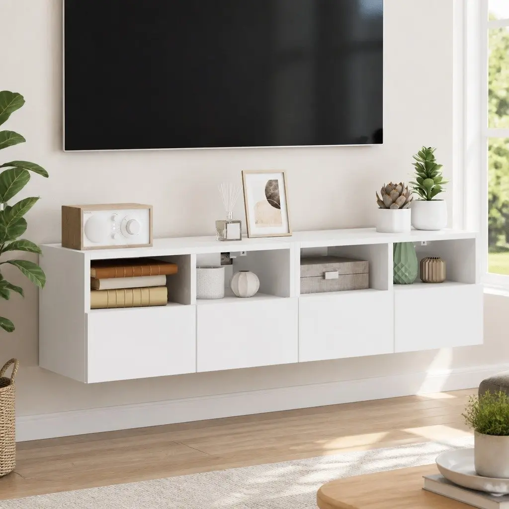 TV Wall Cabinet Floating Storage Unit White 60x30x30cm