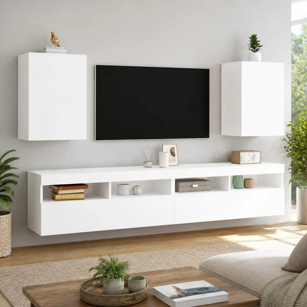 TV Wall Cabinets 2pcs White Floating Wall-Mounted Storage Units 40.5x30x60cm