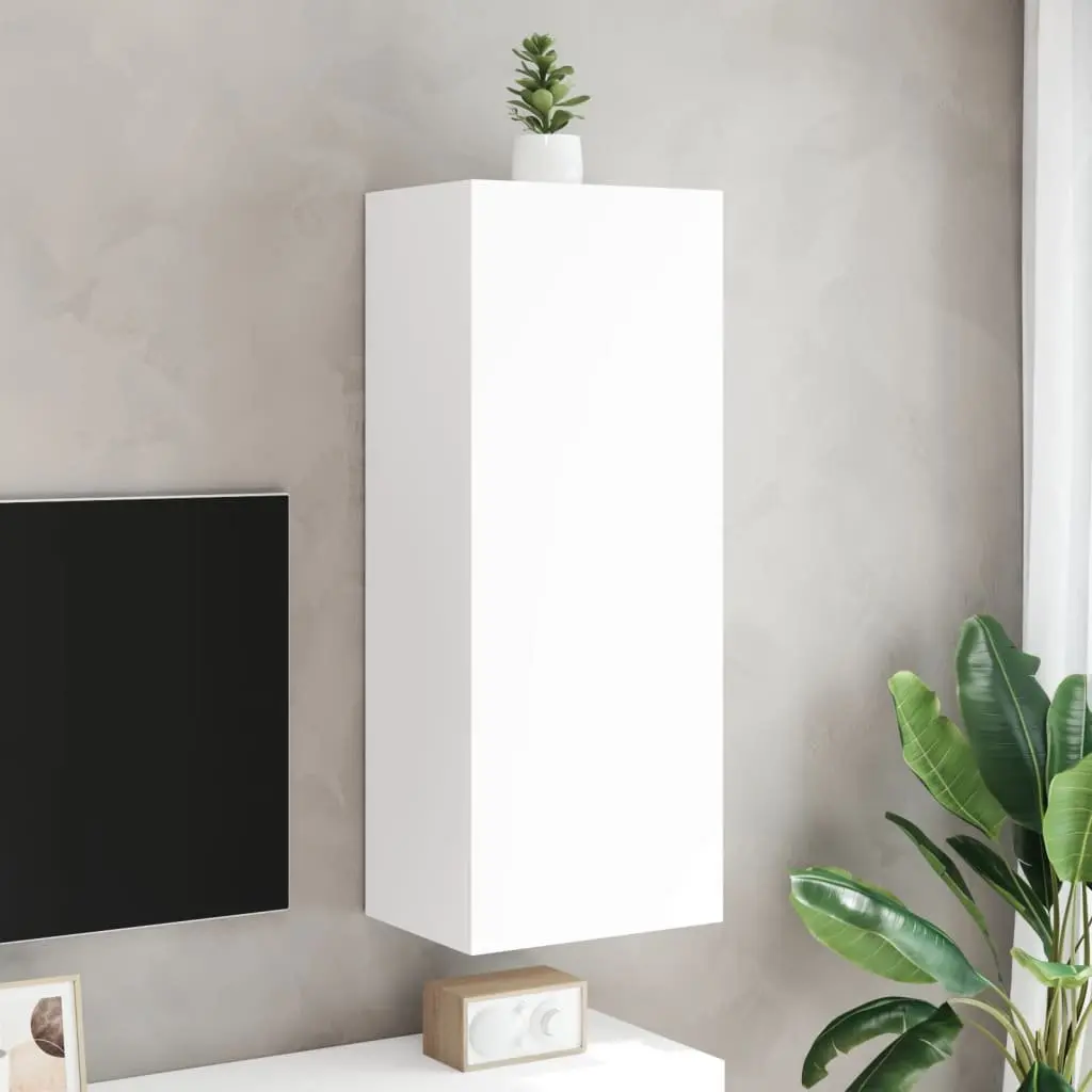 TV Wall Cabinet White Floating Wall-Mounted Storage Organizer 40.5 x 30 x 102 cm